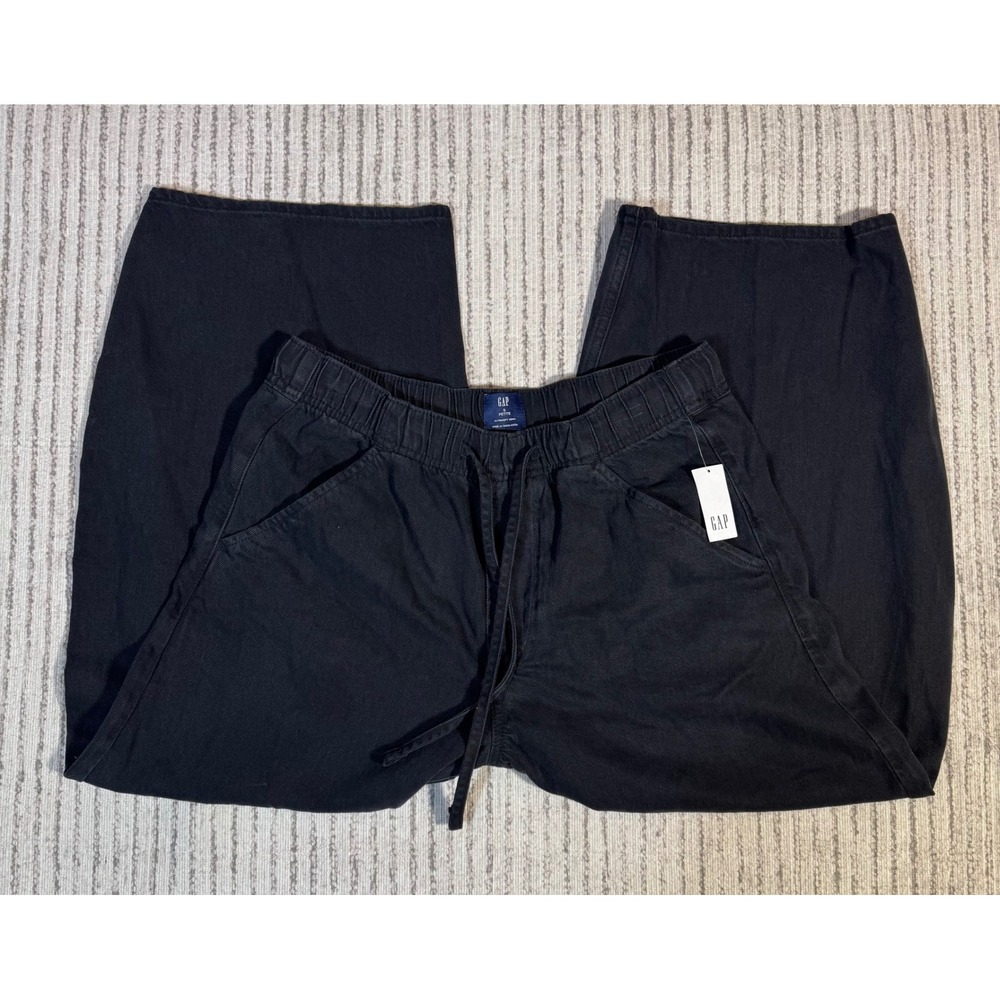Gap Ultrasoft Denim Barrel Pants Black Petite Small Elastic Waist Drawstring